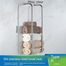 Wall Mounted Black Towel Holder With Non Perforated Bipolar Storage Rack (Option: Silver 260 × 150 × 765mm)