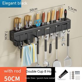 Kitchen Stainless Steel Knife Holder Punch-free Chopstick Canister Storage Hook Rack (Option: Black 50CM2 Tube)