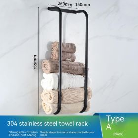 Wall Mounted Black Towel Holder With Non Perforated Bipolar Storage Rack (Option: Matte Black 260 × 150 × 765mm)