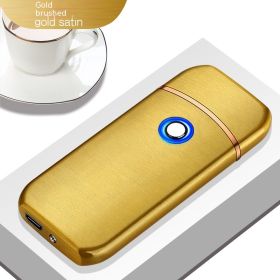 Electronic Charging USB Cigarette Lighter Metal Windproof Creative Lighter (Option: Gold Drawing)