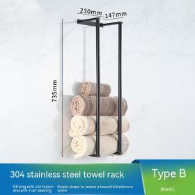 Wall Mounted Black Towel Holder With Non Perforated Bipolar Storage Rack (Option: Matte Black230×147×735mm)